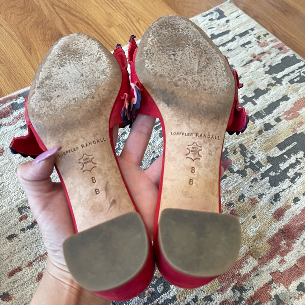LOEFFLER RANDALL Vera City Red Suede Ruffle Slide Sandals - Picture 14 of 15